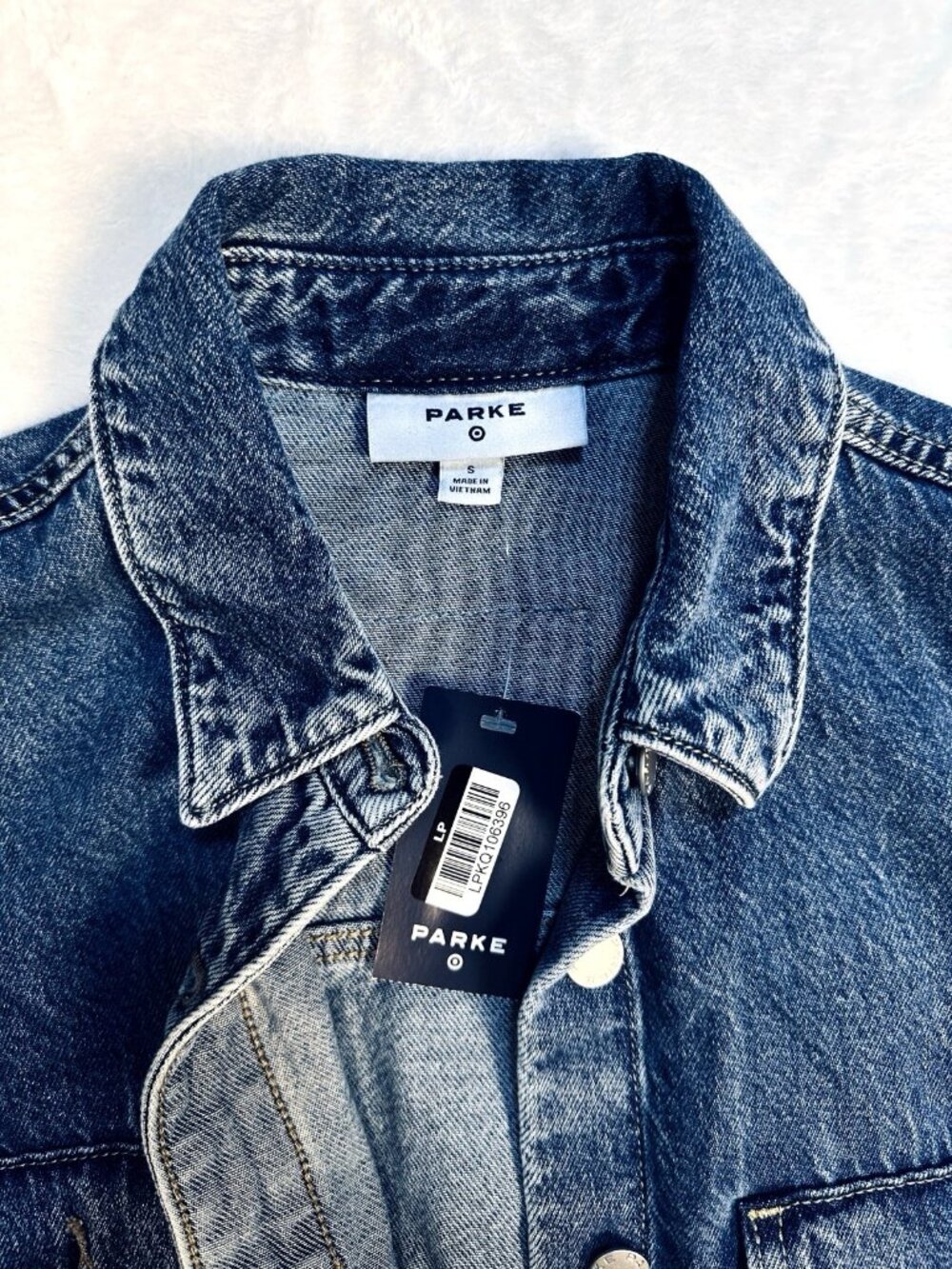 Parke Target Denim Shacket Shirt Jacket Dark Wash Oversized Button Front Small - Picture 3 of 16